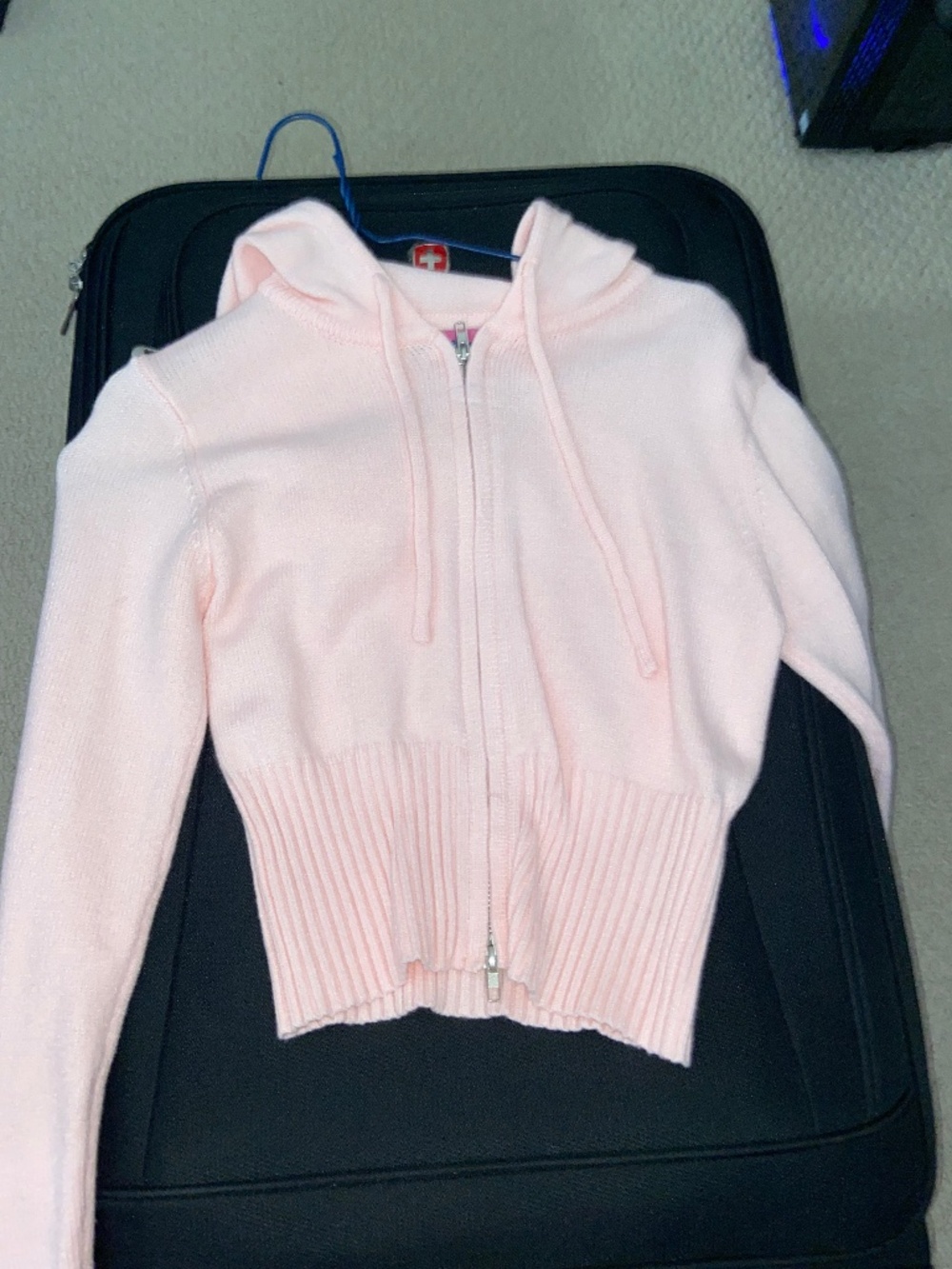 Baby pink knit zip up sweater XS